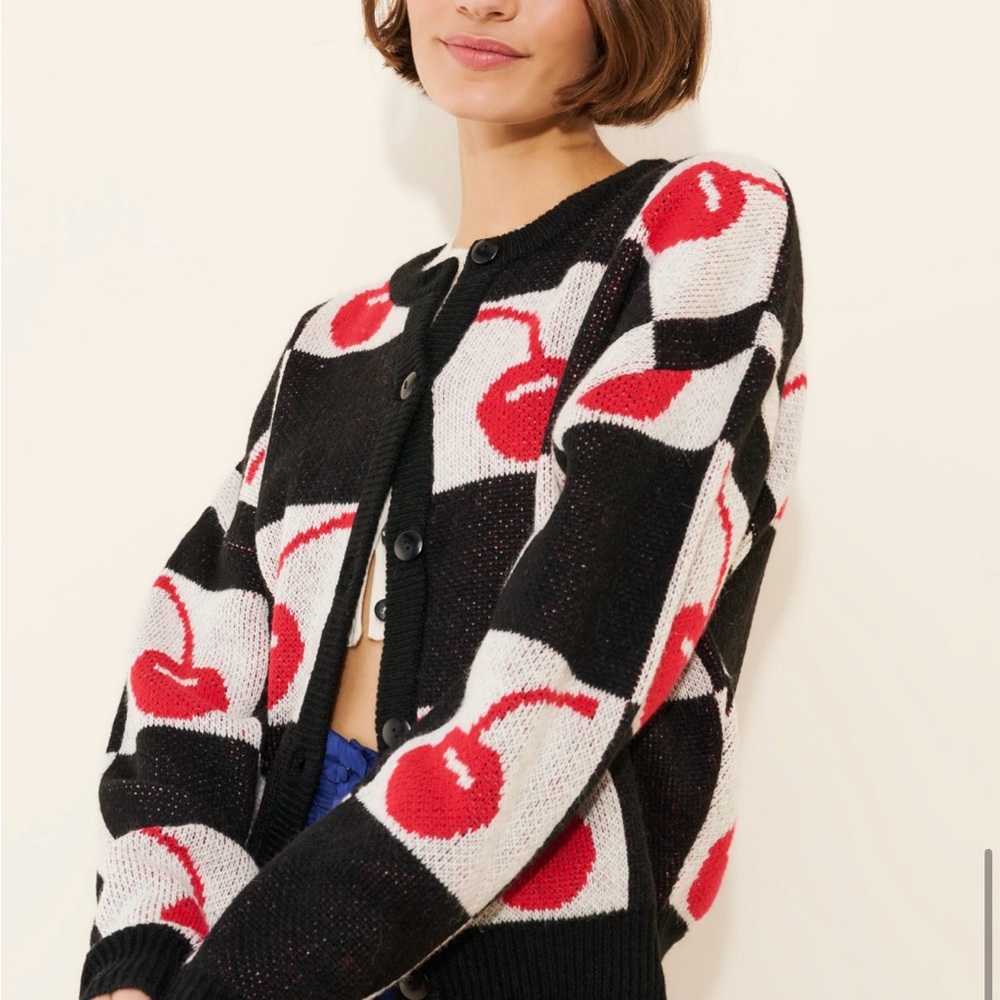Lisa Says Gah Black and Red Cherry Cardigan